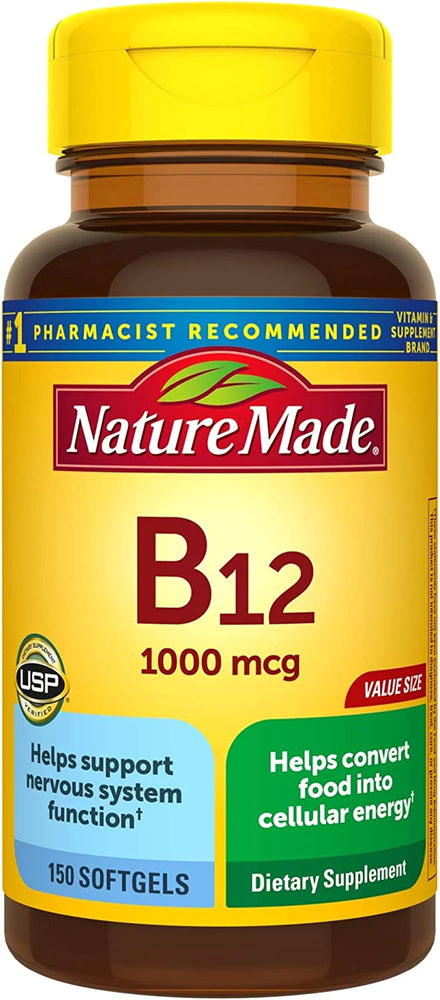 Nature Made Vitamin B12 1000 mcg, Dietary Supplement for Energy Metabolism Support, 150 Softgels, 150 Day Supply