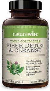 NatureWise Total Colon Care Fiber Cleanse with Safe Herbal Laxatives, Prebiotics, & Digestive Enzymes for Healthy Elimination, Safe Digestion & Weight, Detox, & Gut Health [1 Month Supply - 60 Count]