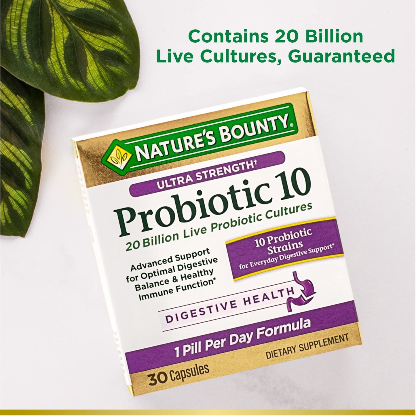 Nature’s Bounty Probiotic 10, Ultra Strength Daily Probiotic Supplement, Support for Digestive, Immune and Upper Respiratory Health, 1 Pack, 30 Capsules