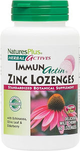 NaturesPlus Herbal Actives ImmunActin Zinc Lozenges - 10 mg Zinc, 60 Vegan Lozenges - Wild Cherry Flavor - Immune Booster with Echinacea & Elderberry - Vegetarian, Gluten-Free - 60 Servings in Pakistan