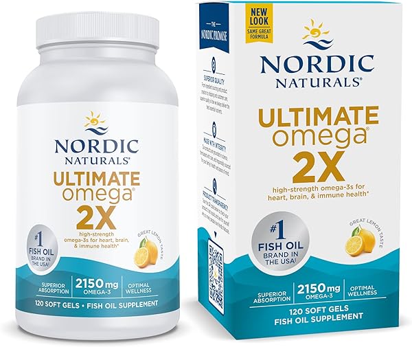 Nordic Naturals Ultimate Omega 2X, Lemon Flavor - 120 Soft Gels - 2150 mg Omega-3 - High-Potency Omega-3 Fish Oil with EPA & DHA - Promotes Brain & Heart Health - Non-GMO - 60 Servings in Pakistan in Pakistan