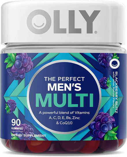 OLLY Men's Multivitamin Gummy, Overall Health and Immune Support, Vitamins A, C, D, E, B, Lycopene, Zinc, Adult Chewable Vitamin, Blackberry, 45 Day Supply - 90 Count