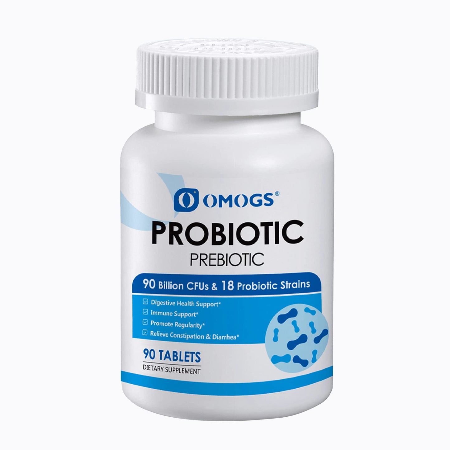 OMOGS Probiotics 90 Billion CFUs 18 Strains,with 3 Organic Prebiotic, Probiotics Supplement for Women,Men & Kids,Support Metabolism,Immunity and Digestive Health,Non-GMO & Gluten Free,90 Tablets