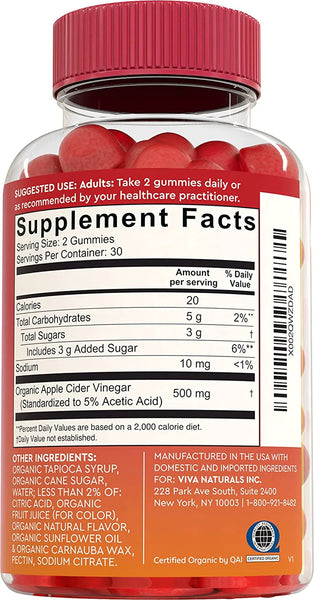 Organic Apple Cider Vinegar Gummies (60 Gummies) - ACV Gummies with The Mother, Supports Healthy Digestion & Provides Antioxidant-Like Support, Crisp Apple Flavor in Pakistan