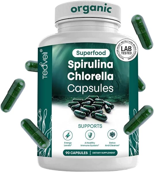 Organic Spirulina and Chlorella Capsules –Organic Chlorophyll Pills & Blue Green Algae to Support Powerful Detox, Energy & A Healthy Immune System– 3X More Chlorella Spirulina Powder/Serving – 90 Ct in Pakistan in Pakistan