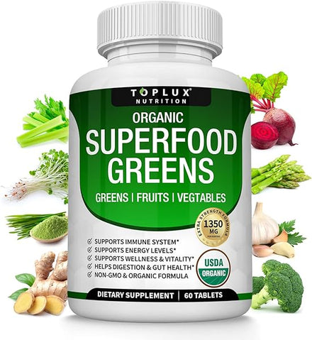Organic Super Greens Capsules Superfood Fruit Veggie Supplement - 28 Powerful Natural Ingredients with Alfalfa, Beet Root, Tart Cherry & Ginger for Immune & Energy Support, for Men Women, 60 Tablets in Pakistan
