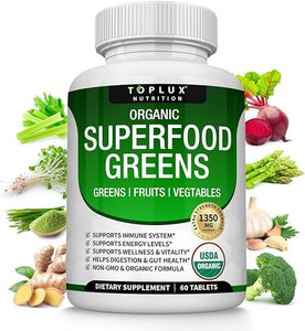 Organic Super Greens Capsules Superfood Fruit Veggie Supplement - 28 Powerful Natural Ingredients with Alfalfa, Beet Root, Tart Cherry & Ginger for Immune & Energy Support, for Men Women, 60 Tablets in Pakistan