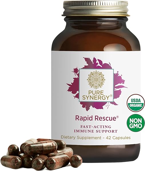 PURE SYNERGY Rapid Rescue | Organic Immune Support Capsules | Herbal Immune Supplement with Echinacea, Elderberry, and Olive Leaf Extracts| for Immediate Immune Support (42 Capsules) in Pakistan in Pakistan