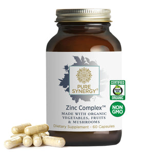 PURE SYNERGY Zinc Complex | Zinc Immune Support Supplement | Natural, Vegan Zinc Complex with Vitamin C and Organic Whole Foods | for Immune, Brain, and Skin Health (60 Capsules)