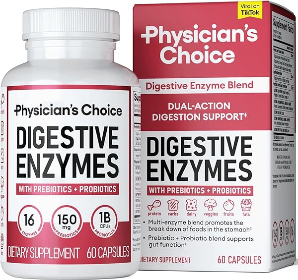 Physician's CHOICE Digestive Enzymes - Multi Enzymes, Organic Prebiotics & Probiotics for Digestive Health & Gut Health - for Meal Time Discomfort Relief & Bloating - Dual Action Approach - 60 CT in Pakistan in Pakistan