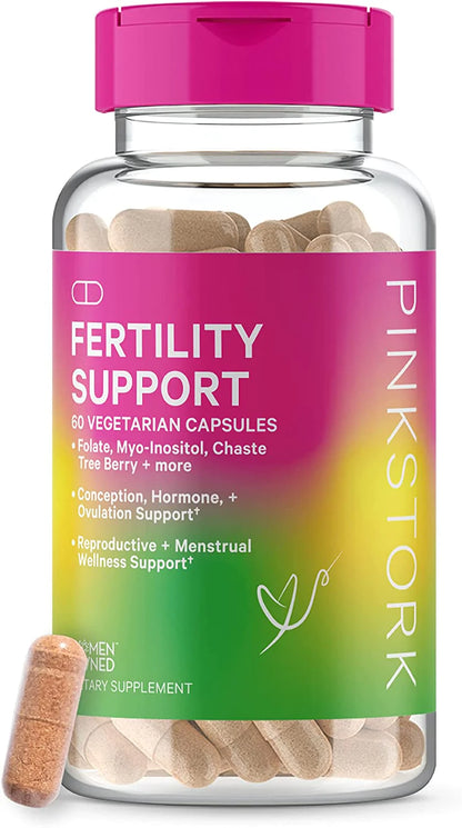 Pink Stork Fertility Support: Fertility Supplements for Women with Inositol + Vitex + Ashwagandha + Vitamin C + Folate, Hormone Balance for Women, Fertility Prenatal Vitamins, Women-Owned, 60 Capsules