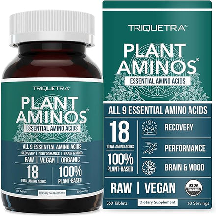 Plant Aminos Organic Essential Amino Acids (EAAs) & BCAA - 100% Plant-Based Raw, Vegan - All 9 Amino Acids with 18 Total Amino Acids (360 Tablets) in Pakistan
