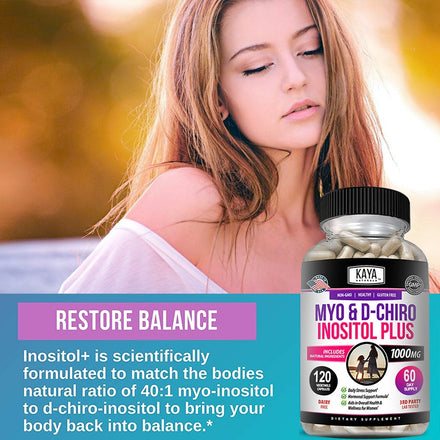Premium Inositol Supplement Inositol and Folate and Vitamin D Hormone Balance & Healthy Ovarian Support for Women