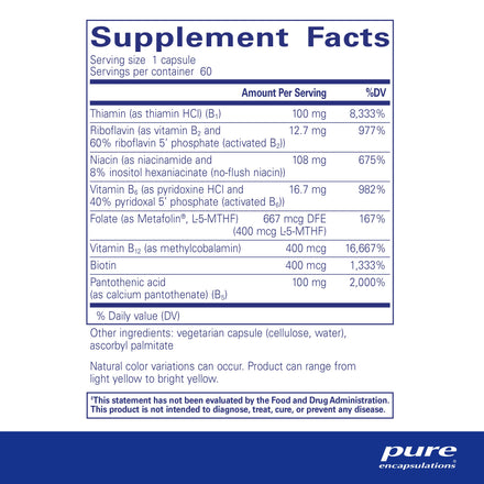 Pure Encapsulations B-Complex Plus - B Vitamins Supplement to Support Neurological Health, Cardiovascular Health, Energy Levels & Nervous System Support* - with Vitamin B12 & More - 60 Capsules