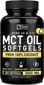 Pure MCT Oil Capsules (360 Softgels | 3000mg) 4 Month Supply Keto Pills w Unrefined Coconut - C10 & C8 Brain Fuel, Energy, Octane Ketosis in Pakistan