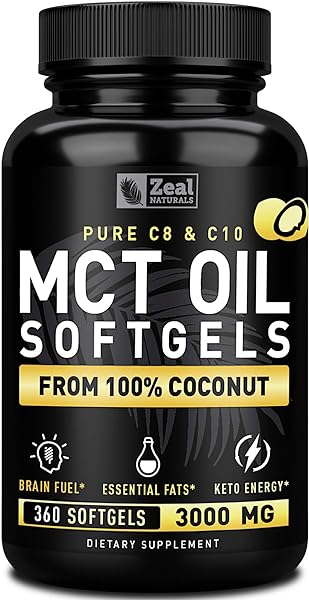 Pure MCT Oil Capsules (360 Softgels | 3000mg) 4 Month Supply Keto Pills w Unrefined Coconut - C10 & C8 Brain Fuel, Energy, Octane Ketosis in Pakistan in Pakistan