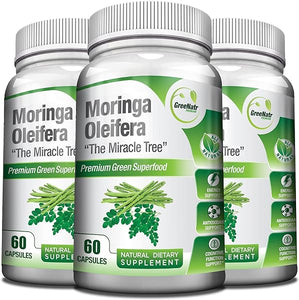 Pure Moringa Oleifera Leaf Extract Veggie Capsules-1000 mg. Natural Herbal Supplement. Energy, Mood, Memory and Focus Support. Premium Green Superfood. (3 Bottles) in Pakistan