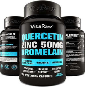 Quercetin with Bromelain 500mg Capsules, Supports Immune Response, Joint Comfort, & Overall Wellness - Vitamin C, Zinc 50mg, & Vitamin D3 5000 IU - Immunity Health Pills Quercetin Bromelain Supplement in Pakistan