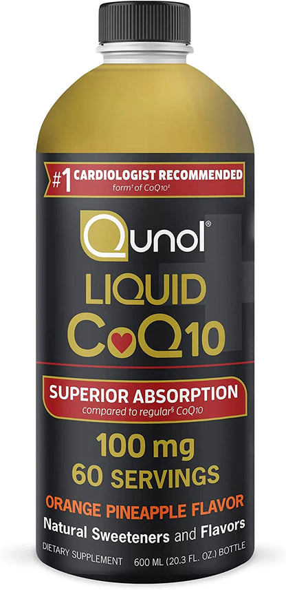 Qunol Liquid CoQ10 100mg, Superior Absorption Natural Supplement Form of Coenzyme Q10, Antioxidant for Heart Health, Orange Pineapple Flavored, 60 Servings, 20.3 oz Bottle
