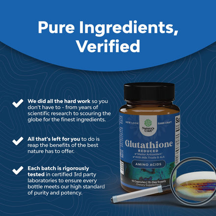 Reduced Glutathione Supplement with Glutamic Acid - L Glutathione 500mg Per Serving with Silymarin Milk Thistle Extract ALA Alpha Lipoic Acid Complex for Liver Support Skin Complexion Immunity