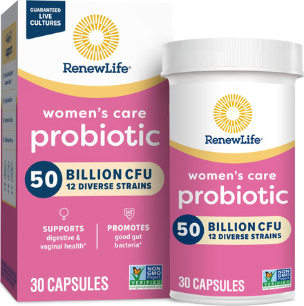 Renew Life Women's Probiotic Capsules, 50 Billion CFU Guaranteed, Supports Vaginal, Urinary, Digestive and Immune Health*, L. Rhamnosus GG, Dairy, Soy and gluten-free, 30 Count