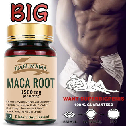 Organic Maca Root Enlargement Stamina Capsules 1500mg with Black, Red, Yellow Peruvian Maca Extract Supplement for Men and Women