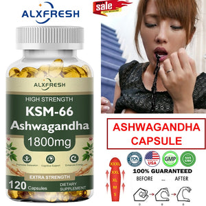 Alxfresh 120PCS Organic Ashwagandha Capsules - Testosterone Supplement for Health, Energy & Endurance, Muscle Mass