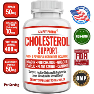 Cholesterol Support Supplement Lowers LDL & Triglycerides Natural Anxiety Relief Adrenal Support