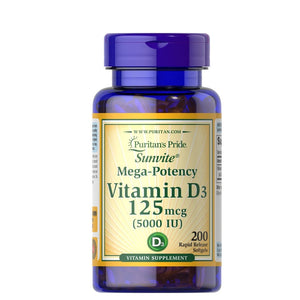 Vitamin D3 125 mcg 5000 IU 200 Capsules Free shipping