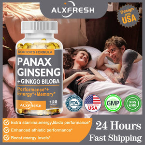 Alxfresh Korean Ginseng Capsules Ginkgo Biloba for Strength, Endurance, Performance Enhancement and Focus Supplement