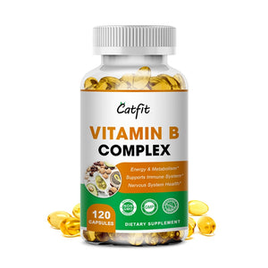 Catfit Compound Vitamin B Capsules B1 B2 B3 B5 B6 B7 B9 B12 Better Mood Assists Nervous System Health &Energy Support Supplement