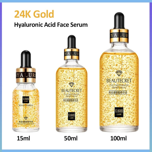 24K Gold Hyaluronic Acid Face Serum Moisturizing Deep Nourishing Anti Aging Gold Nicotinamide Liquid Skin Care Essence