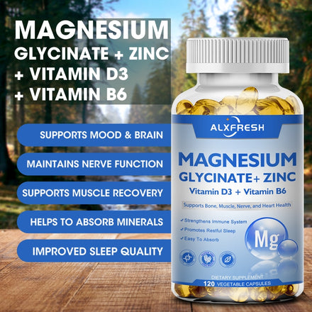 120 PCS Magnesium & Zinc Capsules for Supports Muscle, Joint, and Heart Health Maximum Absorption Magnesium Glycinate Supplement