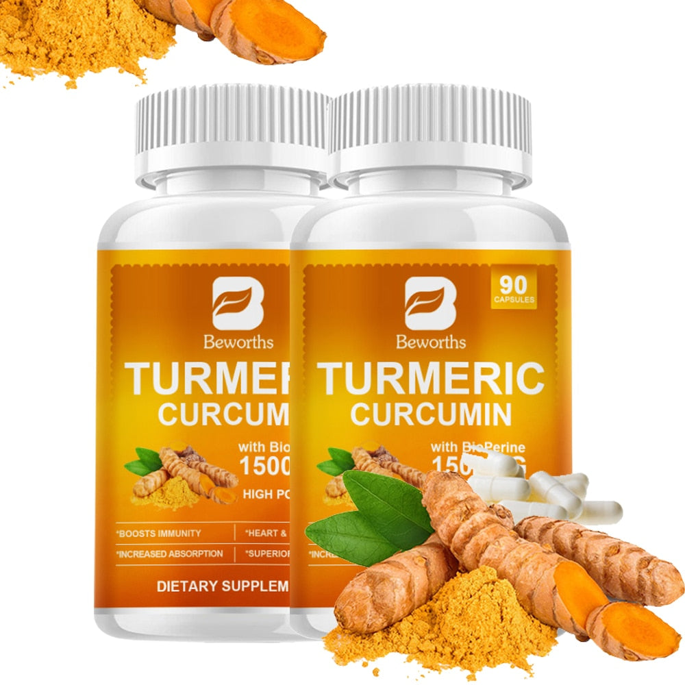 BEWORTHS 90 Pills Organic Turmeric Curcumin Supplement with Black Pepper High Potency Supports Joint,Antioxidant & Immune System