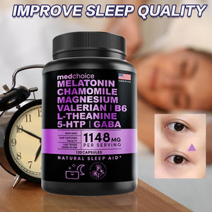 Melatonin 6 Mg Natural Sleep Aid, Sleep Supplement with Theanine, 5 HTPs, GABA, Valerian Root, Chamomile, Vitamin B6, Aids Sleep