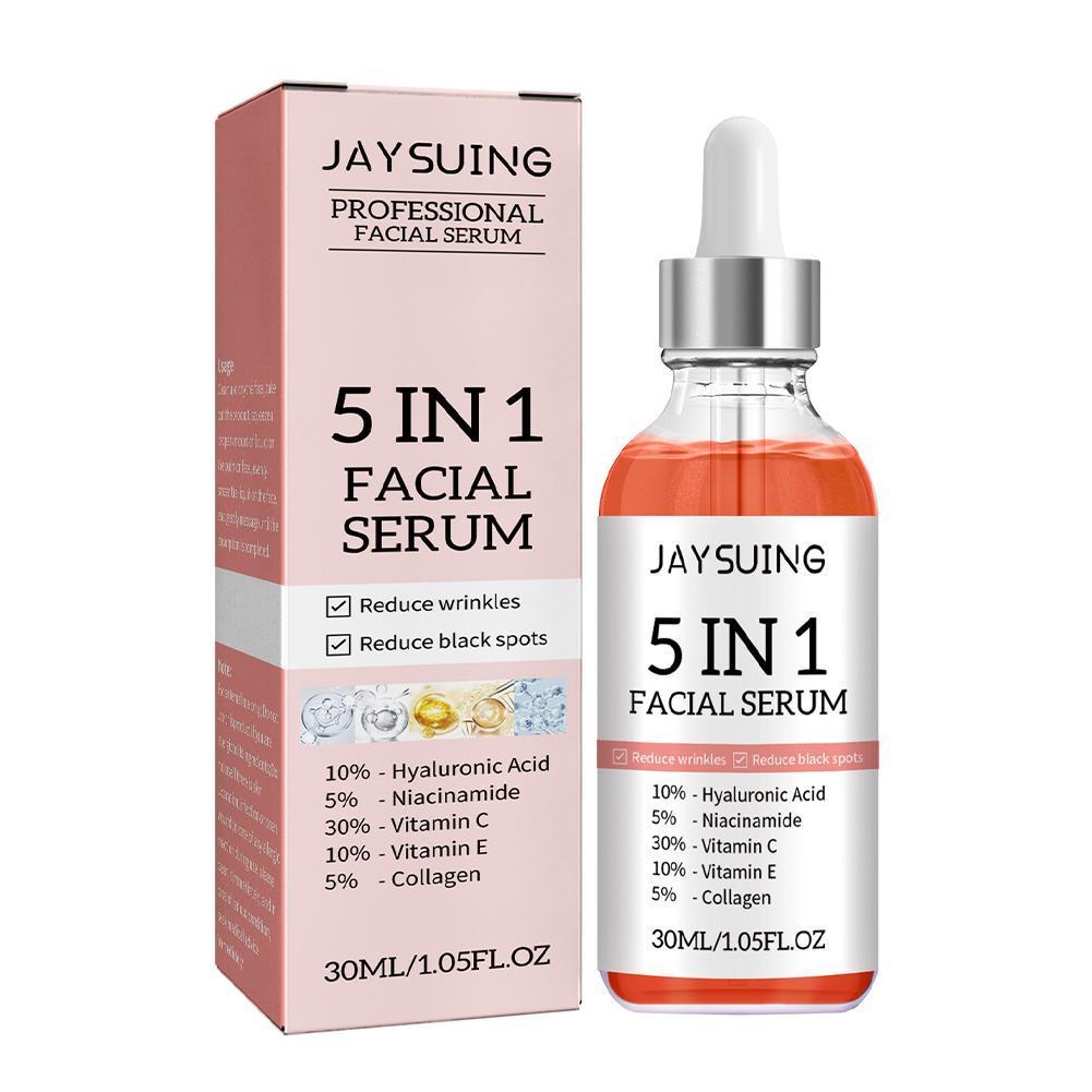 5 In 1 Face Serum Moisturizing Whitening Anti Wrinkle Aging Vitamin C Hyaluronic Acid Facial Serum Shrink Pores Skin Care 30ml