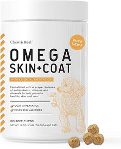 Salmon Oil for Dogs - 180 Soft Chew Omega Treats for Skin and Coat - Fish Oil Blend of Essential Fatty Acids, Omega 3 and 6, Vitamins, Antioxidants and Minerals - Made in USA in Pakistan