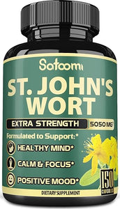 Satoomi St. John's Wort Capsules Extract 5050mg - 5 Month Supply - 6 in 1 Herbal with Ashwagandha, Ginkgo Biloba, Turmeric Curcumin - Sleep & Mood Enhancer for Women Men - 150Capsules in Pakistan