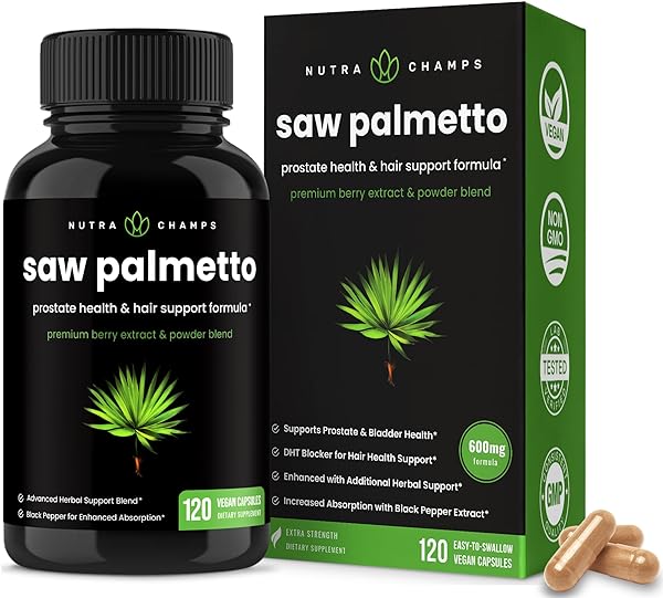Saw Palmetto Supplement for Prostate Health [Extra Strength] 600mg Complex with Extract, Berry Powder & Herbs - Supports Healthy Urination Frequency, DHT Blocker & Hair Loss Prevention - 120 Capsules in Pakistan in Pakistan