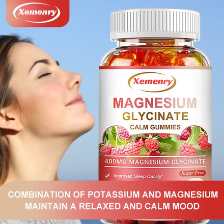 Magnesium Glycinate Gummies 400mg - Sugar Free Magnesium Potassium Supplement with Vitamins, CoQ10 for Calm Mood & Sleep Support
