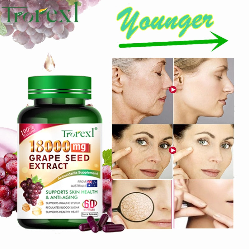 Natural Whitening Grape Seed Extract Capsules Antioxidant Dark Spots Remover Pills Blood Pressure Cholesterol Balance Supplement