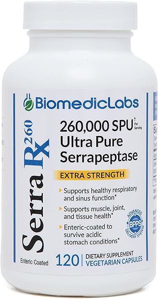 Serra-RX 260,000 SU Serrapeptase - Enteric Coated Proteolytic Systemic Enzyme, Non-GMO, Gluten Free, Vegan, Supports Sinus, Immune & Lung Health, 120 Veg Capsules in Pakistan