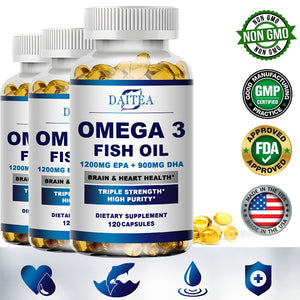 Daitea Omega 3 Fish Oil Capsules Supplement Rich In DHA EPA For Anti-aging Skin Eyes Heart Brain Health Support Immune System