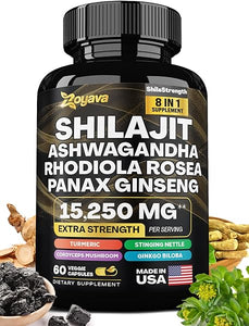 Shilajit Pure Himalayan 9000MG, Energy Booster Ashwagandha 2000MG, Rhodiola Rosea 1000MG, Panax Ginseng 1500MG, Turmeric 500MG, Ginkgo Biloba 500MG, Stinging Nettle 250MG Cordyceps Mushroom 500 in Pakistan