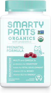 SmartyPants Organic Prenatal Vitamins, Daily Gummy Multivitamin: Folate, Probiotics, Vitamins C, D3, B12, K & Zinc for Immune Support, Digestive Health, & Fetal Development, 120 Gummies, 30 Day Supply