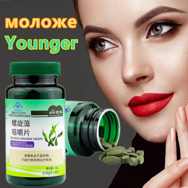 Spirulina Tablet Rich in Protein Multi Vitamins Wafers Algae Alga Spirulina Powder Anti-Fatigue Loss Weight Health Food 60 pills in Pakistan