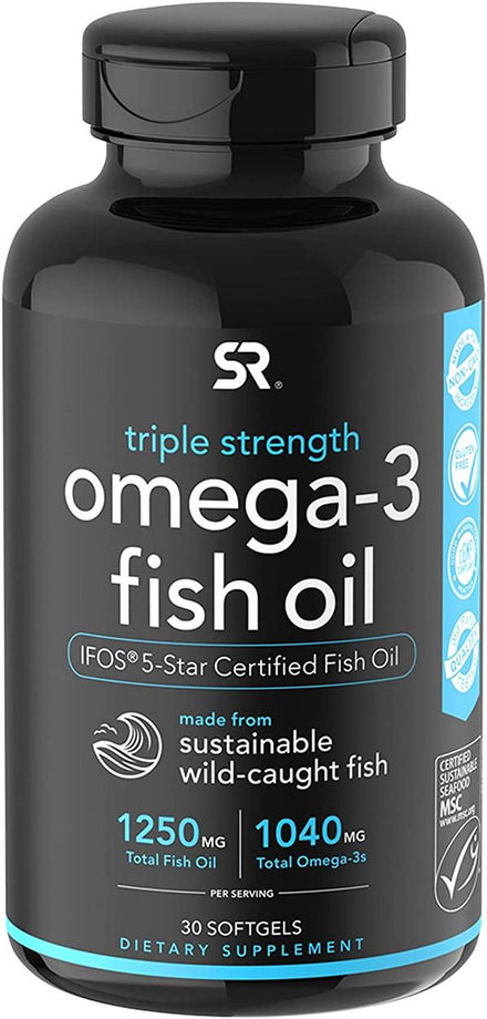 Sports Research Omega 3 Fish Oil -Supplement EPA & DHA Fatty Acids Heart, Brain & Immune Support 1250 mg Capsules