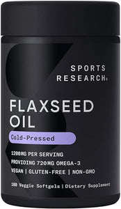 Sports Research Vegan Flaxseed Oil (1200mg) Herbal Supplement with Plant-Based ALA Omega 3 - Vegan Certified & Non-GMO Verified - Gluten, Soy & Carrageenan Free (180 Veggie Softgels) in Pakistan