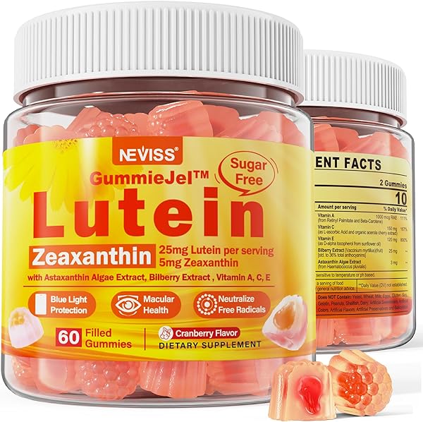 Sugar-Free Lutein & Zeaxanthin 25mg Filled Gummies with Bilberry, Astaxanthin, Vitamin A, C & E - 7 in 1 Eye Health Vitamins Supplements for Adults - Vision, Macular & Brain Health - Vegan, 60 Count in Pakistan in Pakistan