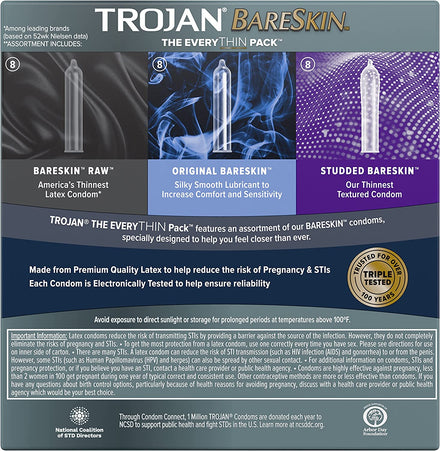 Trojan Bareskin Variety Pack Every Thin Premium Lubricated Condoms - 24 Count